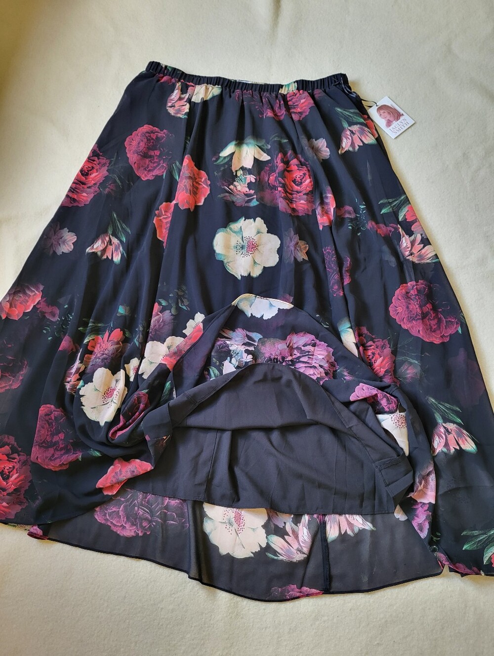 NWT Black Floral Whimsigoth Maxi Skirt Women's Size XL Sheer Layers Lined - Picture 5 of 13